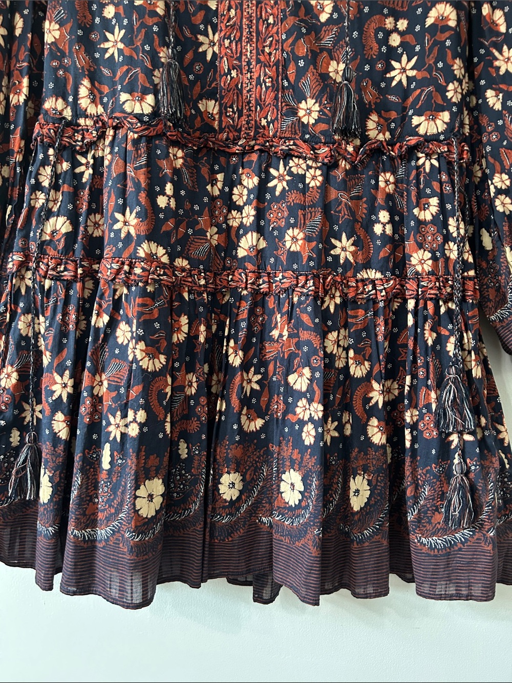 Ulla Johnson Marigold Dress Floral Mini Bohemian Tassel Tiered Babydoll Size 4 - Picture 4 of 16